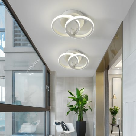 Lustre LED - Lustra Led Cerc 28W, Alba, 2 cercuri, 3 faze iluminat,  3000K/4000K/6500K