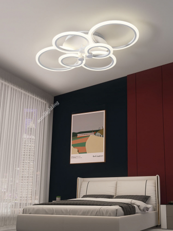 Lustra Led Cercuri 148W, Alba, 6 brate, telecomanda, intensitate reglabila [1]