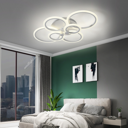 Produse - Lustra Led Cercuri 148W, Alba, 6 brate, telecomanda, intensitate reglabila