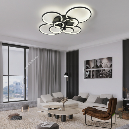 Lustre LED - Lustra Led Cercuri 296W, 4+4 Brate, Neagra, telecomanda, intensitate reglabila
