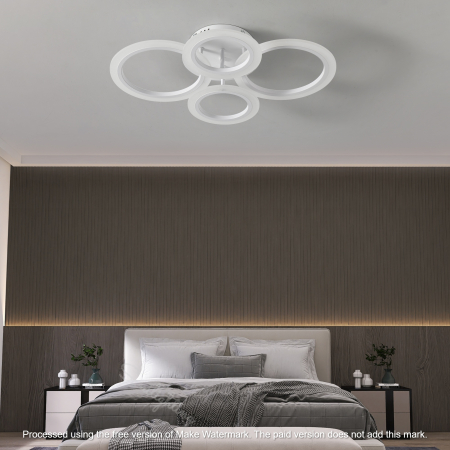 Lustra Led Cercuri  78W, Alba, 4 Brate, telecomanda, intensitate reglabila [3]