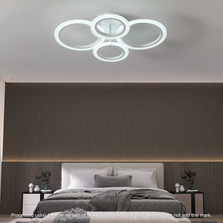 Lustre LED - Lustra Led Cercuri  78W, Alba, 4 Brate, telecomanda, intensitate reglabila