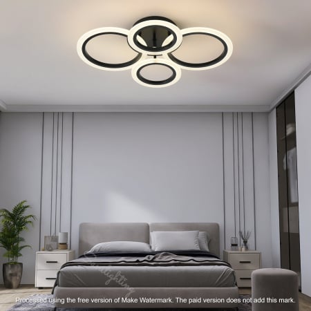Lustre LED - Lustra Led Cercuri  78W, Negru , 4 Brate, telecomanda, intensitate reglabila