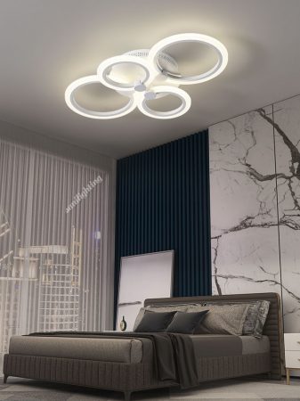 Produse - Lustra Led Cercuri 80W (40W+40W), Alba, 4 brate, telecomanda, intensitate reglabila