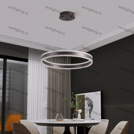 Lustre LED - Lustra Led Cercuri 124W, Maro, 1 cerc, telecomanda, intensitate reglabila