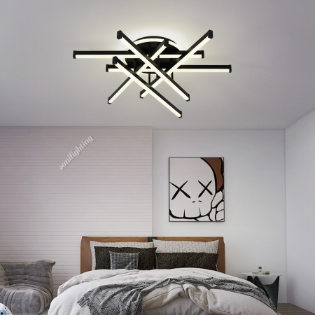 Lustre LED - Lustra Led Linii 150W, Neagra, telecomanda, intensitate reglabila