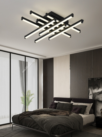 Corpuri de iluminat - Lustra Led Linii 160W, Neagra, 8 brate, telecomanda, intensitate reglabila