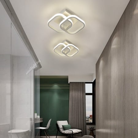 Lustre LED - Lustra Led Patrat 32W, Alba, 2 patrate, 3 faze iluminat