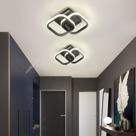 Lustre LED - Lustra Led Patrat 32W, Neagra, 2 patrate, 3 faze iluminat, 3000K/4000K/6500K
