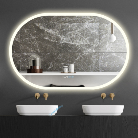 Oglinzi ovale - Oglinda LED  110cmx70 cm, Ovala ntrerupator Touch, Dezaburire, 3 tipuri de lumina, Dimabila, Ceas ,Termometru 058  - 05