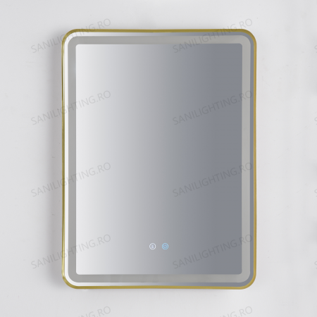 Oglinda LED  80x60 cm, Intrerupator Touch, Dezaburire, 3 tipuri de lumina, Dimabila, Rama Auriu  SN 039 GD [6]