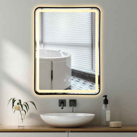 Oglinda LED  80x60 cm, Intrerupator Touch, Dezaburire, 3 tipuri de lumina, Dimabila, Rama Negru  SN 039 BK [1]