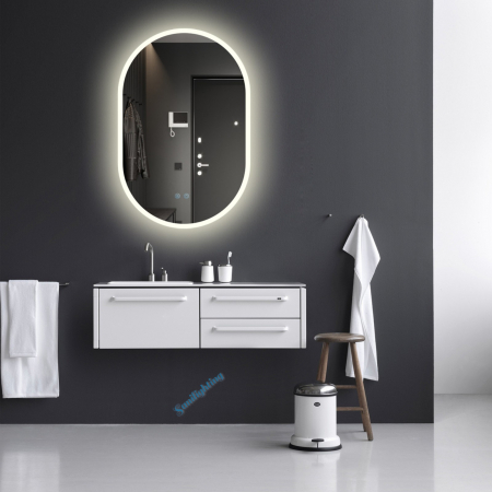 Oglinzi ovale - Oglinda LED  90x60 cm,Ovala, Intrerupator Touch, Dezaburire, 3 tipuri de lumina, Dimabila  ,Margine Mata , SN 061 - 101