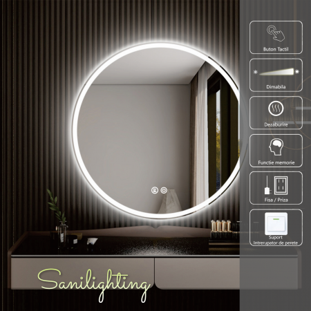 Oglinda LED Diametru 60cm, Intrerupator Touch, Dezaburire, 3 tipuri de lumina, Dimabila  SN 018 [2]