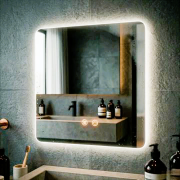 Oglinzi dreptunghiulare - Oglinda LED  Patrata ,70x70 cm, Touch, Dezaburire, 3 tipuri de lumina, Dimabila