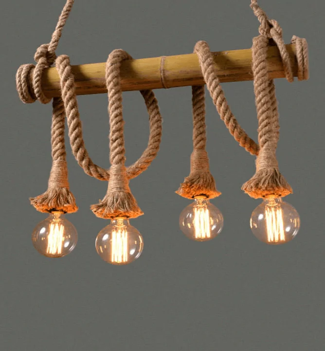 Candelabre si Pendule - Pendul vintage din sfoara si bambus, 4 dulii E27