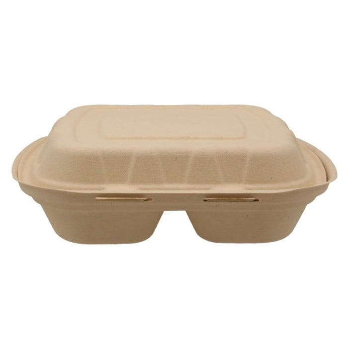 Caserola Bio 2 Compartimente, Natur, 205 x 205 x 60 mm/ 50 set/ 4 bax [3]