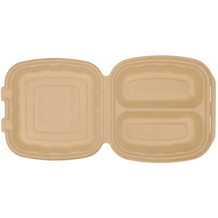 Caserola Bio 2 Compartimente, Natur, 205 x 205 x 60 mm/ 50 set/ 4 bax [5]