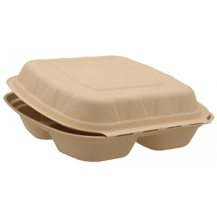 Caserola Bio 3 Compartimente, Natur, 205 x 205 x 60 mm/ 50 set/ 4 bax [2]