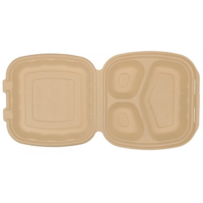 Caserola Bio 3 Compartimente, Natur, 205 x 205 x 60 mm/ 50 set/ 4 bax [5]