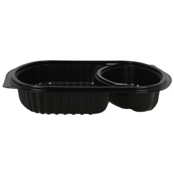 Caserola Ovala Neagra cu Capac 2 compartimente, 240X205mm/ 250 bax [3]