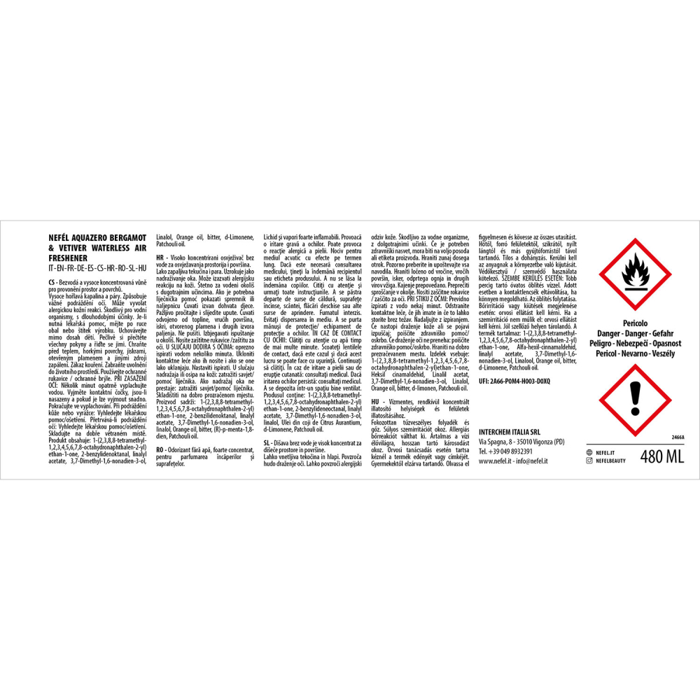 Odorizant Aquazero Bergamot & Vetiver 480 ml/ 1 buc/ 6 bax [6]