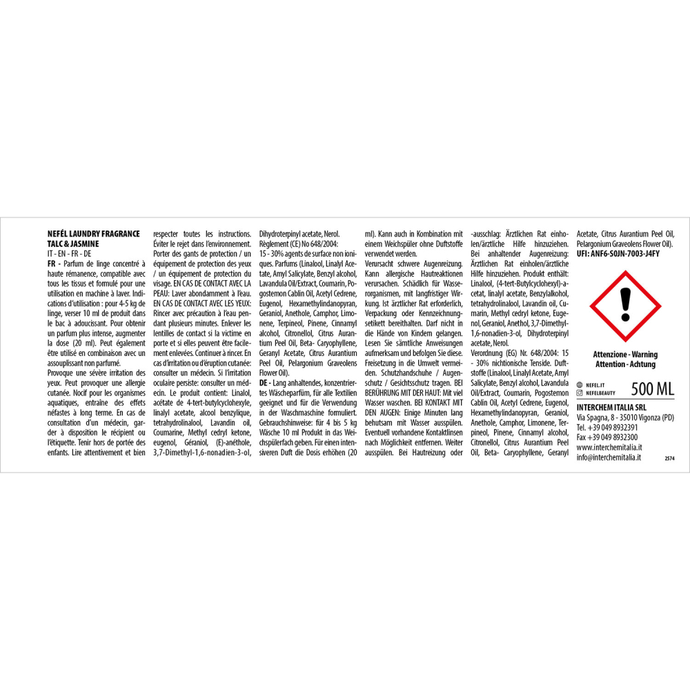 Odorizant Textile Talc & Jasmine 500 mL/ 1 buc/ 6 bax [6]