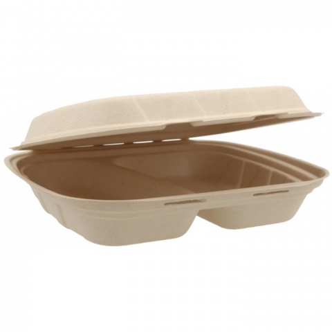 Caserole - Caserola Bio 2 Compartimente, Natur, 235 x 205 x 60 mm/ 50 set/ 4 bax