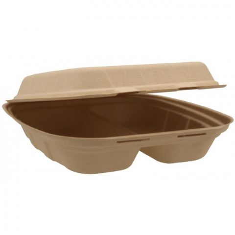 Caserole - Caserola Bio 2 Compartimente, Natur, 205 x 205 x 60 mm/ 50 set/ 4 bax