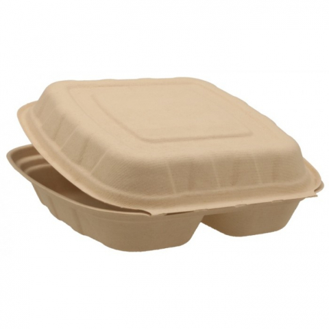 Caserola Bio 2 Compartimente, Natur, 205 x 205 x 60 mm/ 50 set/ 4 bax [1]