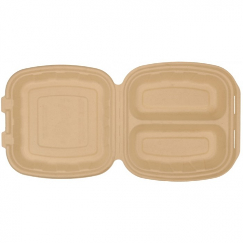 Caserola Bio 2 Compartimente, Natur, 205 x 205 x 60 mm/ 50 set/ 4 bax [4]