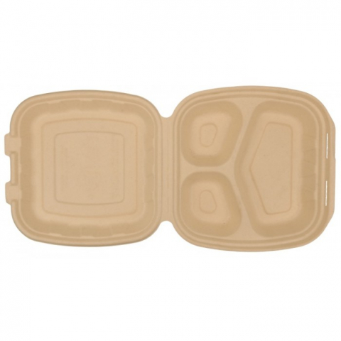 Caserola Bio 3 Compartimente, Natur, 205 x 205 x 60 mm/ 50 set/ 4 bax [4]