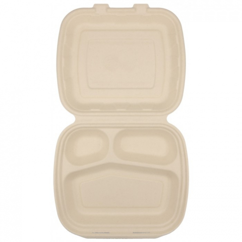 Caserola Bio 3 Compartimente, Natur, 235 x 205 x 60 mm/ 50 set/ 4 bax [4]