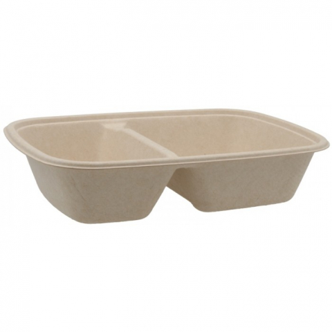 Caserole - Caserola Bio Dreptunghiulara 900 CC, 2 Compartimente, Natur, 225 x 160 x 50 mm/ 50 set/ 6 bax