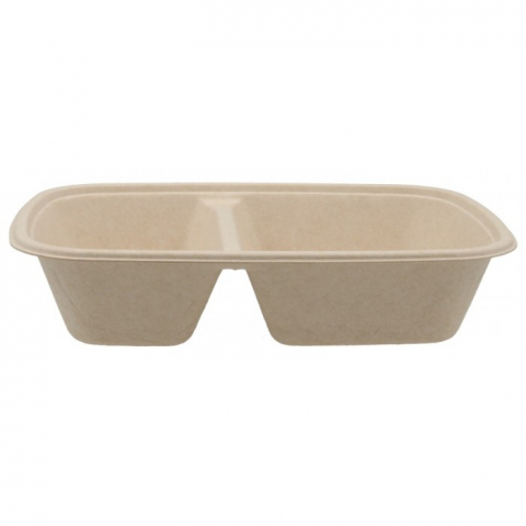 Caserola Bio Dreptunghiulara 900 CC, 2 Compartimente, Natur, 225 x 160 x 50 mm/ 50 set/ 6 bax [1]