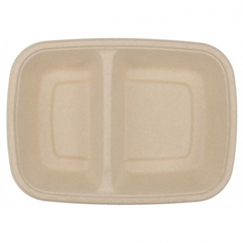 Caserola Bio Dreptunghiulara 900 CC, 2 Compartimente, Natur, 225 x 160 x 50 mm/ 50 set/ 6 bax [4]