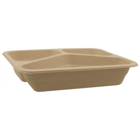 Articole Termo-Sudare - Caserola BIO Termosudabila 3 Compartimente, Kraft natur, 227 x 178 x 45 mm/ 300 bax