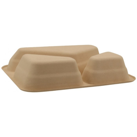 Caserola BIO Termosudabila 3 Compartimente, Kraft natur, 227 x 178 x 45 mm/ 300 bax [2]