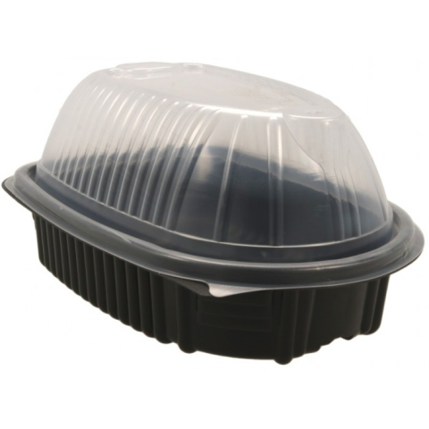 Ambalaje si Consumabile - Caserola Ovala Neagra cu Capac Pui, 2400CC, 255X185X125mm/ 200 bax