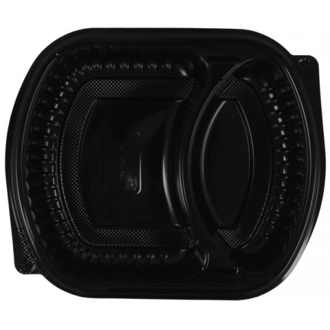 Caserola Ovala Neagra cu Capac 2 compartimente, 240X205mm/ 250 bax [4]