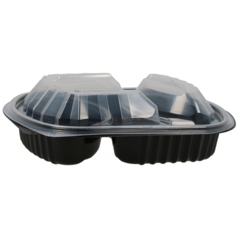 Ambalaje si Consumabile - Caserola Ovala Neagra cu Capac 2 compartimente, 240X205mm/ 250 bax