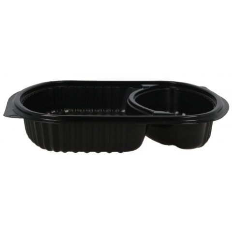 Caserola Ovala Neagra cu Capac 2 compartimente, 240X205mm/ 250 bax [2]