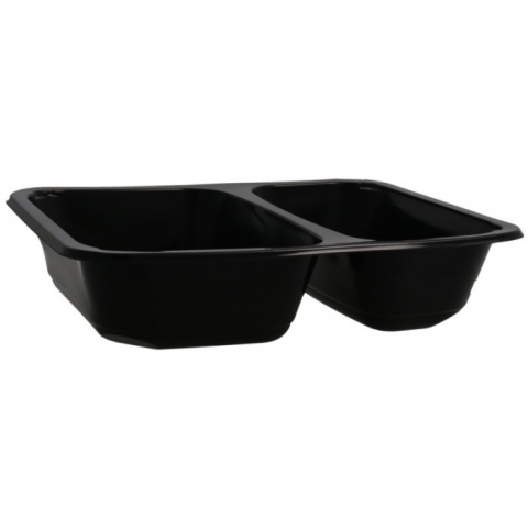 Articole Termo-Sudare - Caserola Termosudabila 2 Compartimente, Neagra, 227 x 178 x 50 mm/ 300 bax
