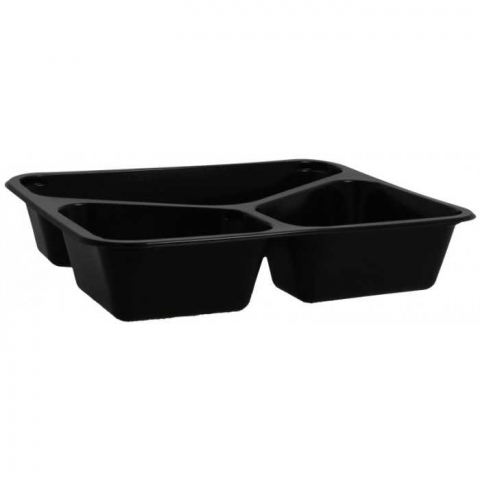 Articole Termo-Sudare - Caserola Termosudabila 3 Compartimente, Neagra, 227 x 178 x 50 mm/ 200 bax