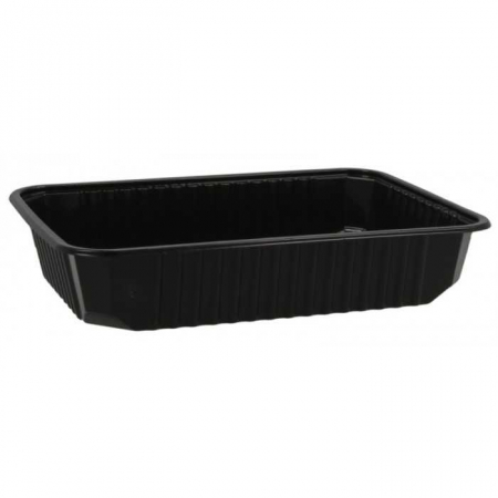 Articole din Plastic PP - Caserole Dreptunghiulara 500 ml, Neagra, 180 x 132 x 35 mm/ 50 set/ 12 bax