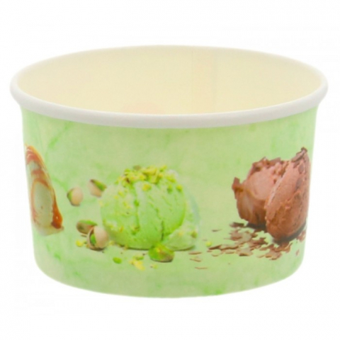 Cupe Inghetata - Cupe Carton Ice Cream 6oz, Alb + desen, D90 x H50 mm, 180 CC/ 50 set/ 20 bax
