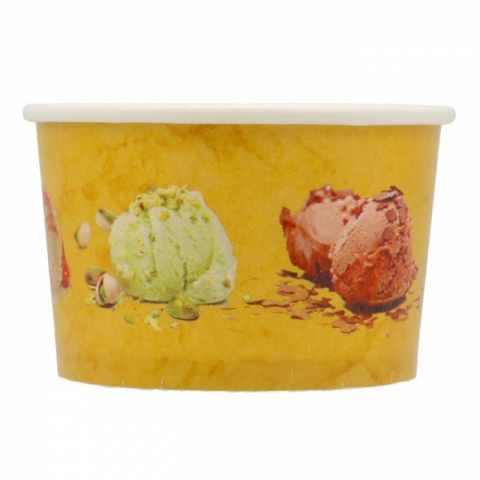 Cupe Inghetata - Cupe Carton Ice Cream 8oz, Alb + desen, D96 x H60 mm, 230 CC/ 50 set/ 20 bax