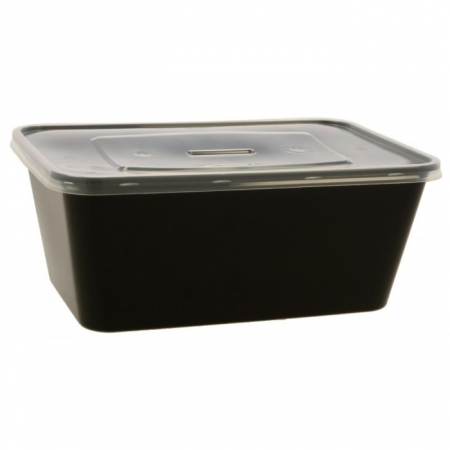 Articole din Plastic PP - Cutie Box, 1000 CC, cu Capac, Negru + Transparent, 173 x 119 x 69 mm/ 50 set/ 5 bax