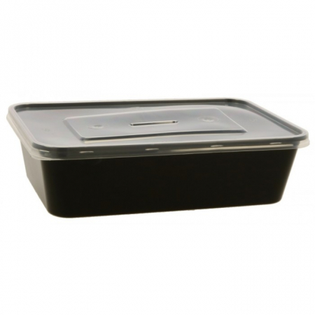 Articole din Plastic PP - Cutie Box, 500 CC, cu Capac, Negru + Transparent, 173 x 119 x 47 mm/ 50 set/ 5 bax