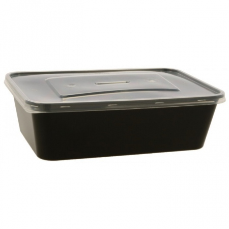 Articole din Plastic PP - Cutie Box, 750 CC, cu Capac, Negru + Transparent, 173 x 119 x 54 mm/ 50 set/ 5 bax